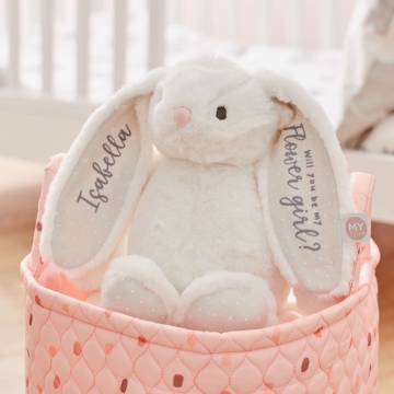 Personalised My 1st Years Be My Flower Girl White Bunny Soft Toy