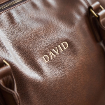 Personalised Tan Embroidered PU Weekend Holdall Bag 