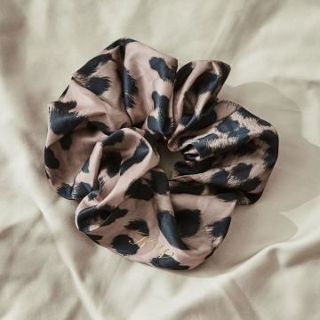 Personalised Large Leopard Print Satin Scrunchie by Made Yours