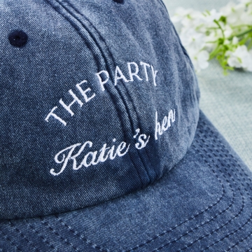 Personalised 'The Party' hen do Cap in Denim Blue