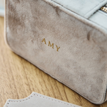Personalised Velvet Jewellery box in Taupe