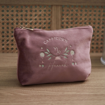 Personalised Zodiac Medium Pink Velvet Bag