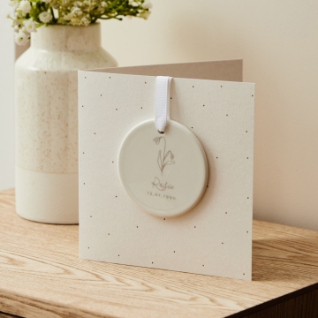 Personalised Birth Flower Ceramic Decoration & Greeting Card