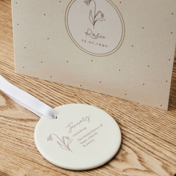 Personalised Birth Flower Ceramic Decoration & Greeting Card
