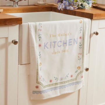 Personalised Floral Kitchen Tea Towel 
