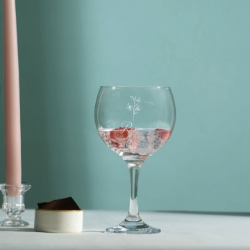 Personalised Name Gin Glass with Engraved Birth Flower