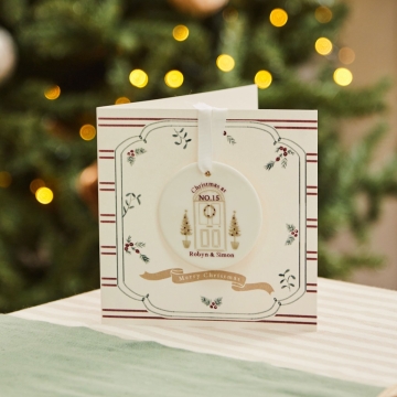 Personalised Christmas Door Greeting Card & Ceramic Hanging Decoration Set