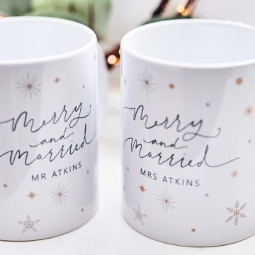 Personalised Merry & Married Set Of Mugs 