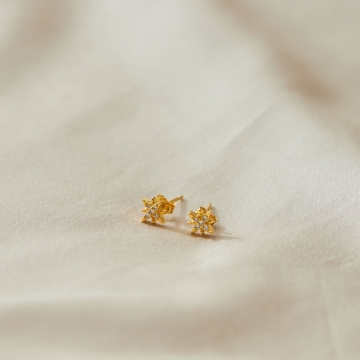 Gold Plated Sterling Silver Crystal Star Stud Earrings & Personalised Gift Pouch 