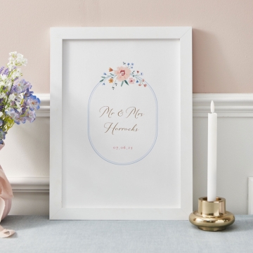 Personalised Wildflower Framed Messages For The Happy Couple Print & Frame