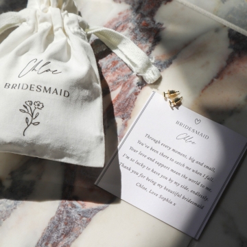 Personalised Black & White Thank You Bridesmaid Tiny Heart Earrings