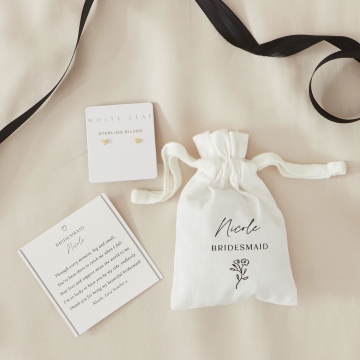 Personalised Black & White Thank You Bridesmaid Tiny Heart Earrings