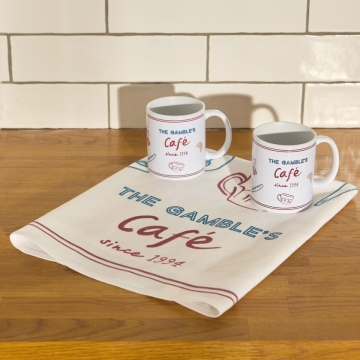 Personalised Family Café Mug & Tea Towel Gift Set