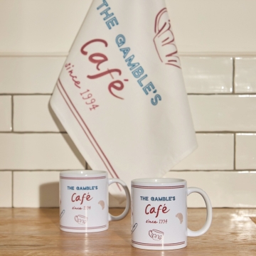 Personalised Family Café Mug & Tea Towel Gift Set