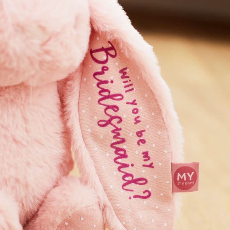 Personalised My 1st Years Be My Bridesmaid Pink Bunny Soft Toy