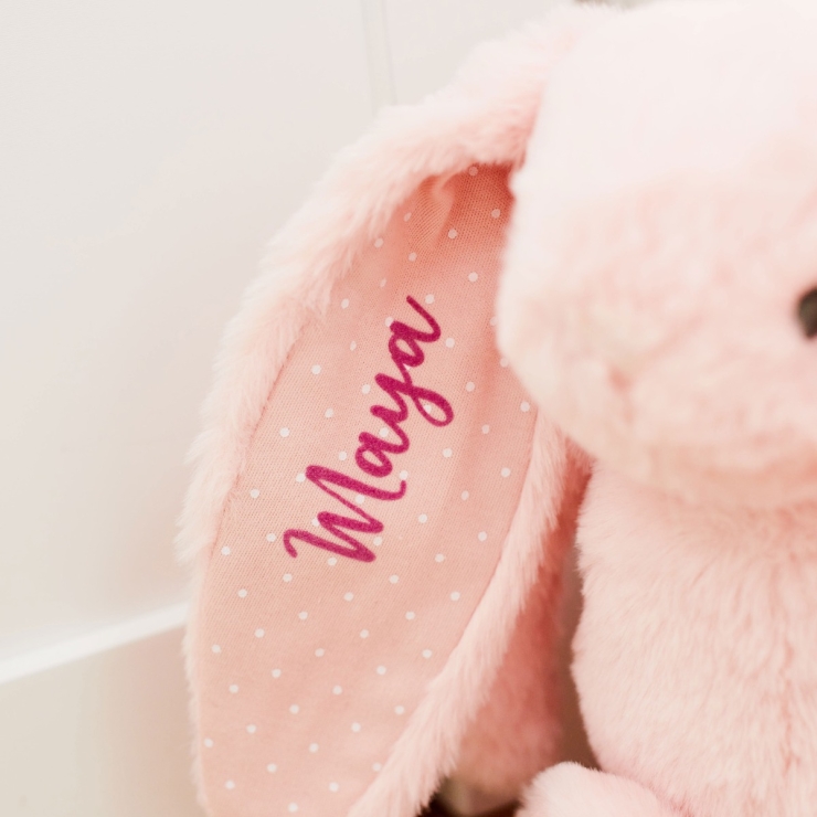 Personalised My 1st Years Be My Bridesmaid Pink Bunny Soft Toy