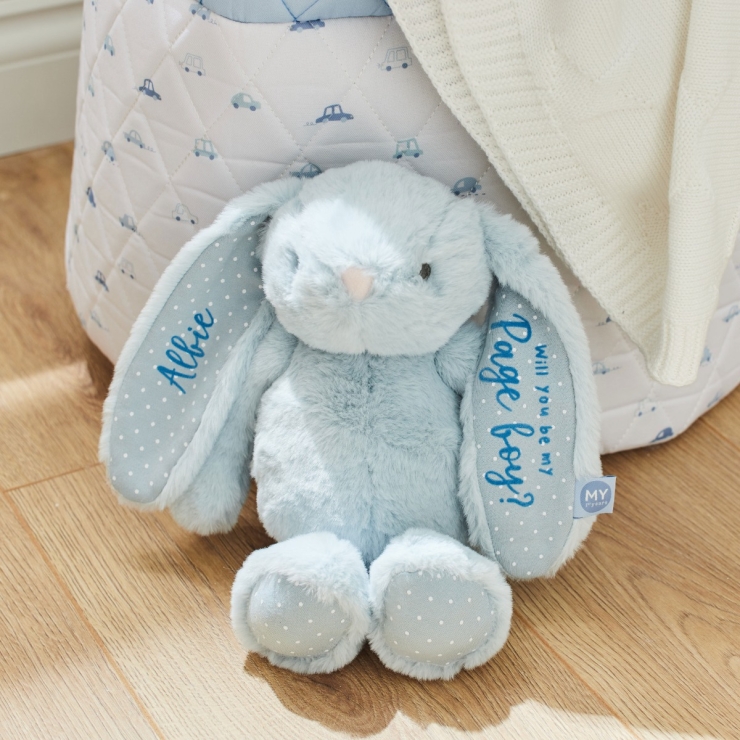Personalised My 1st Years Be My Pageboy Blue Bunny Soft Toy