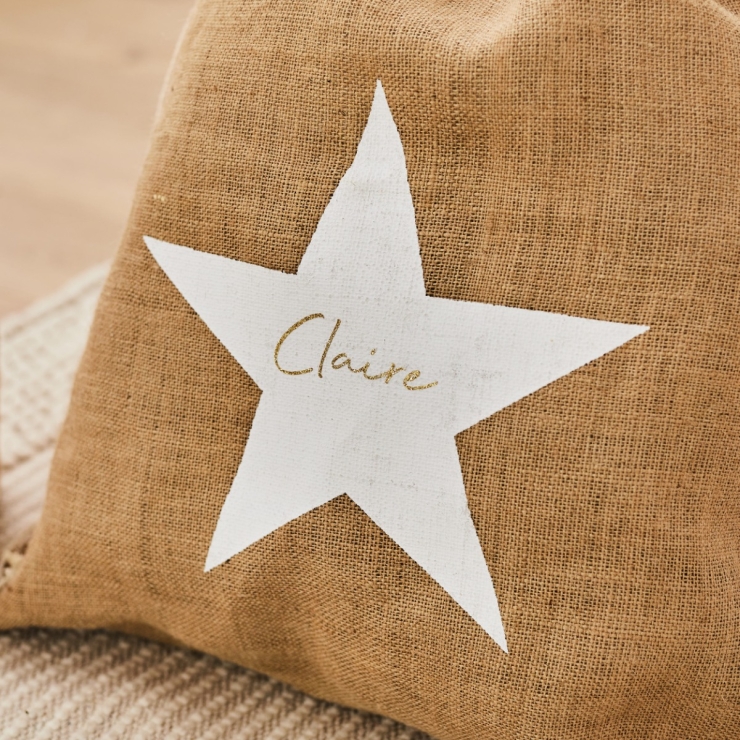 Personalised Hessian Script Font Star Gift Sack 